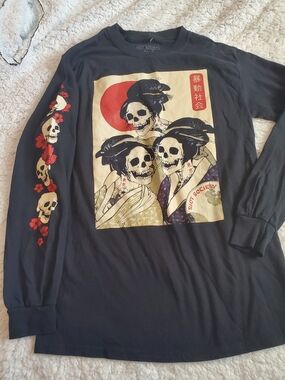 Riot Society Japanese Skeleton Geisha Girl Gang Graphic Cotton T-Shirt size S